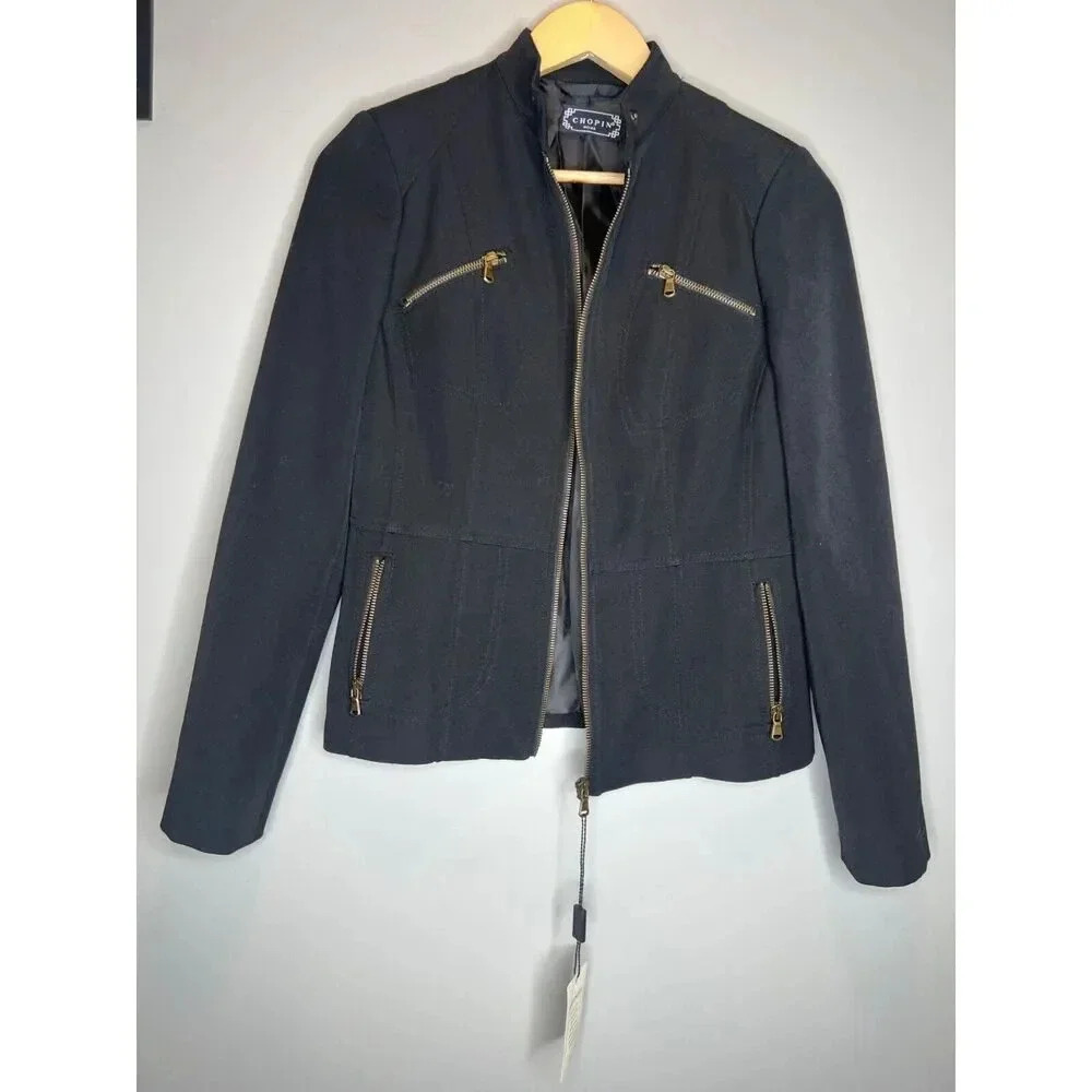 Chopin Roma SZ 42 Medium womens full zip jacket coat blazer BLK made n Italy NWT